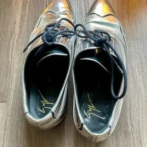 Giuseppe Zanotti Black Leather Oxfords with Silver Accents Giuseppe Zanotti Metallic Silver Patent Leather Lace Up  main image 3